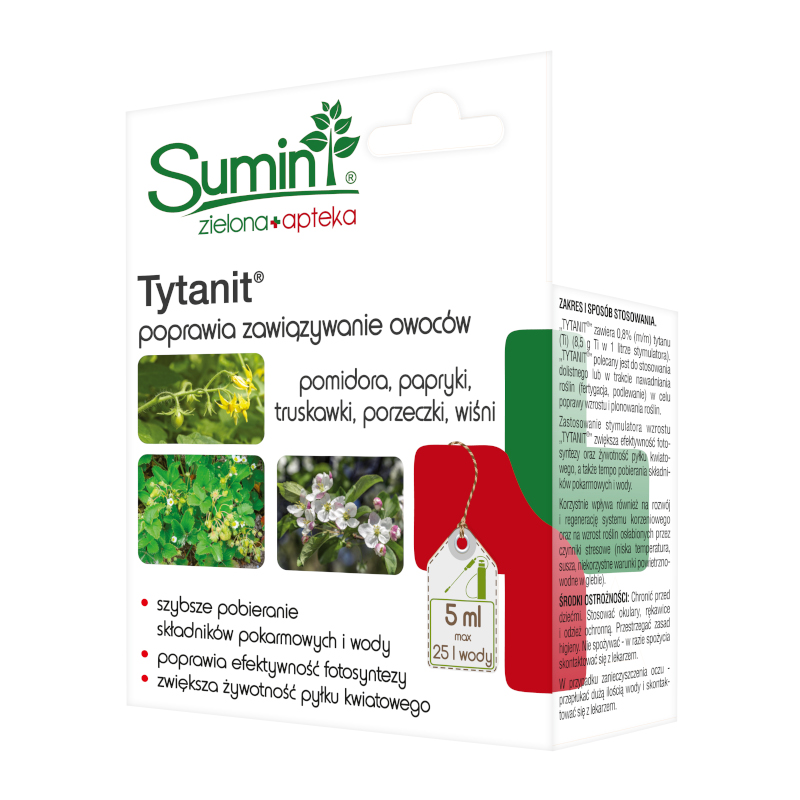 Główne zdjęcie produktu TYTANIT 5 ml poprawia zawiązywanie owoców pomidora, papryki, truskawki, porzeczki i wiśni SUMIN